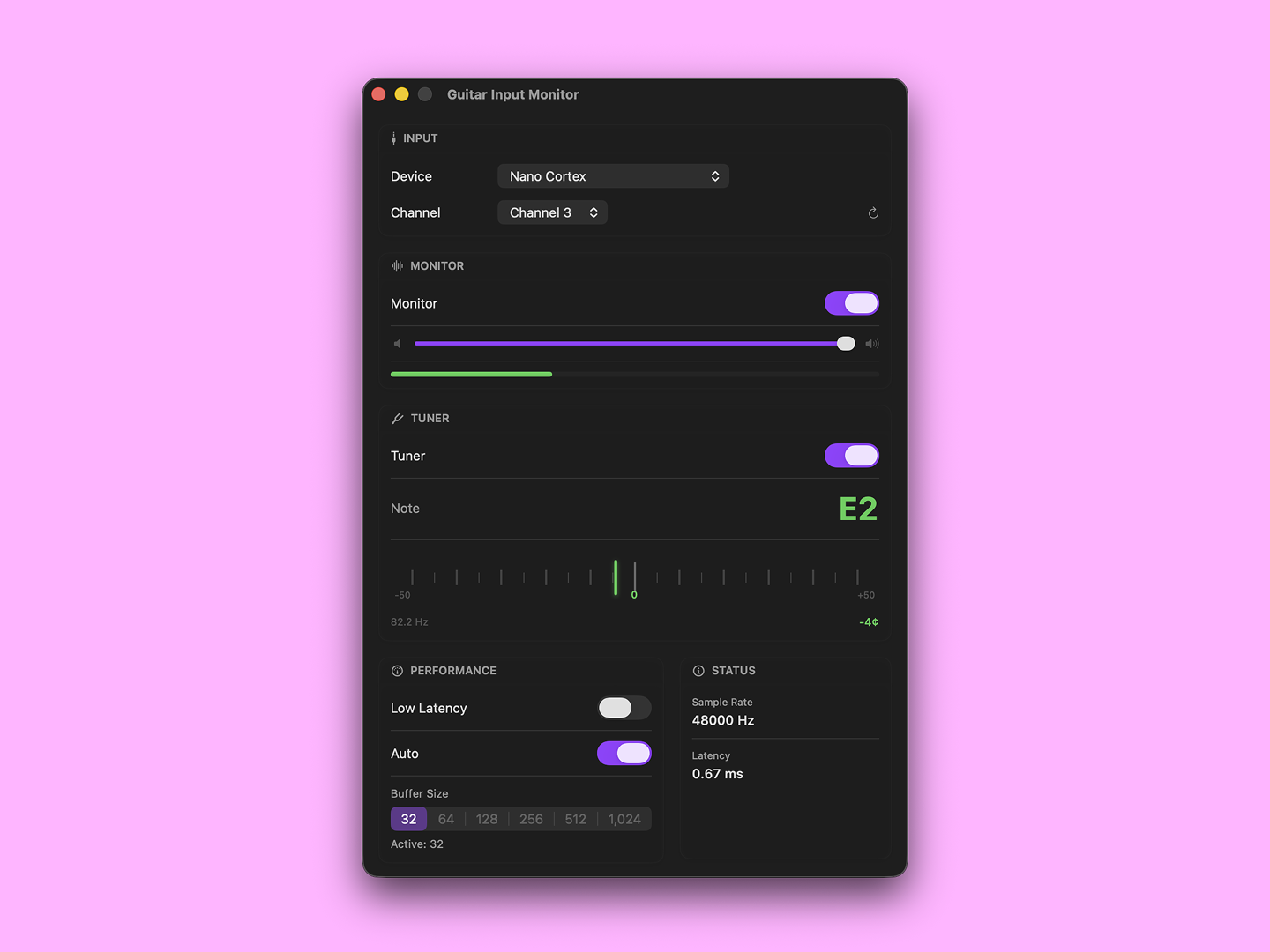 Guitar Input Monitor app screenshot